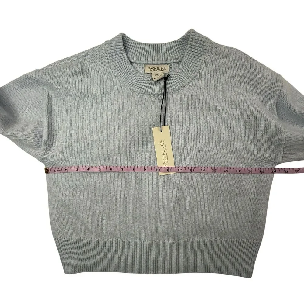 Rachel Zoe NEW Cropped Long Sleeve Sweater Women Medium Powder Blue Wool Blend